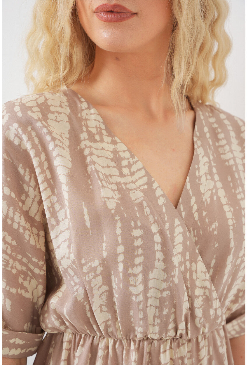 Kadın Desenli Kısa Kol Elbise 2569