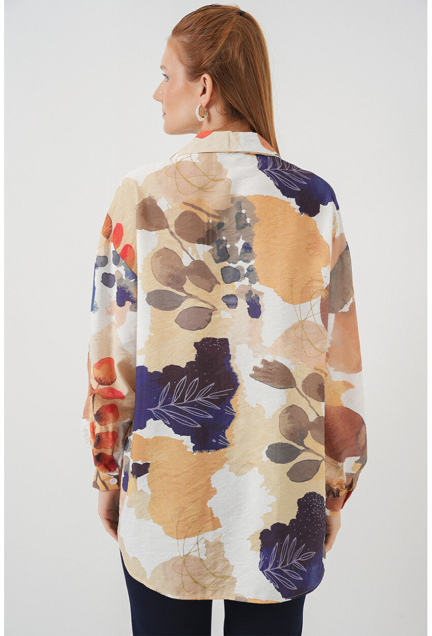 Kadın Desenli Overize Gömlek Tunik 5971