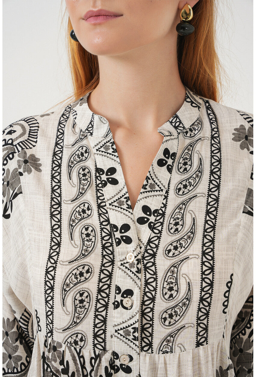 Kadın Desenli Uzun Tesettür Elbise 2585