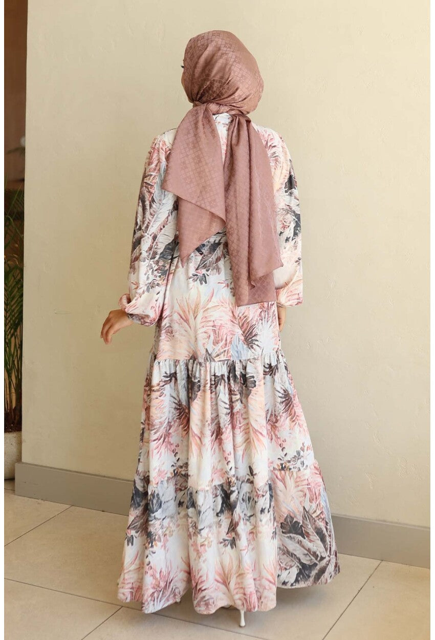 Kadın Desenli Uzun Tesettür Elbise 2586