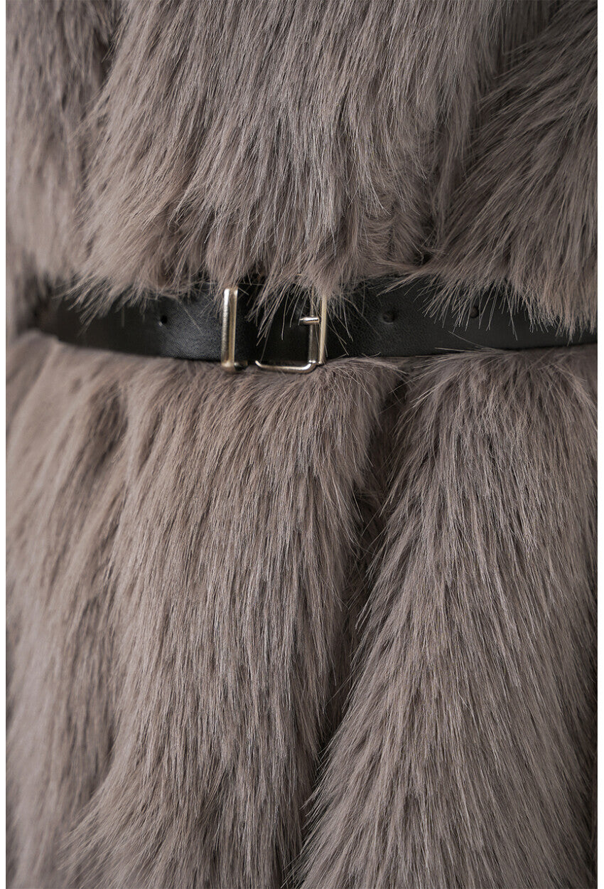 Kadın Kemerli Oversize Kürklü Kaban