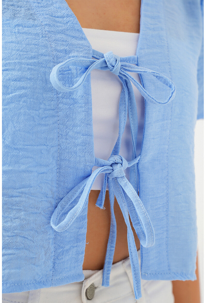 Kadın Kısa Kol Crop Bluz 958