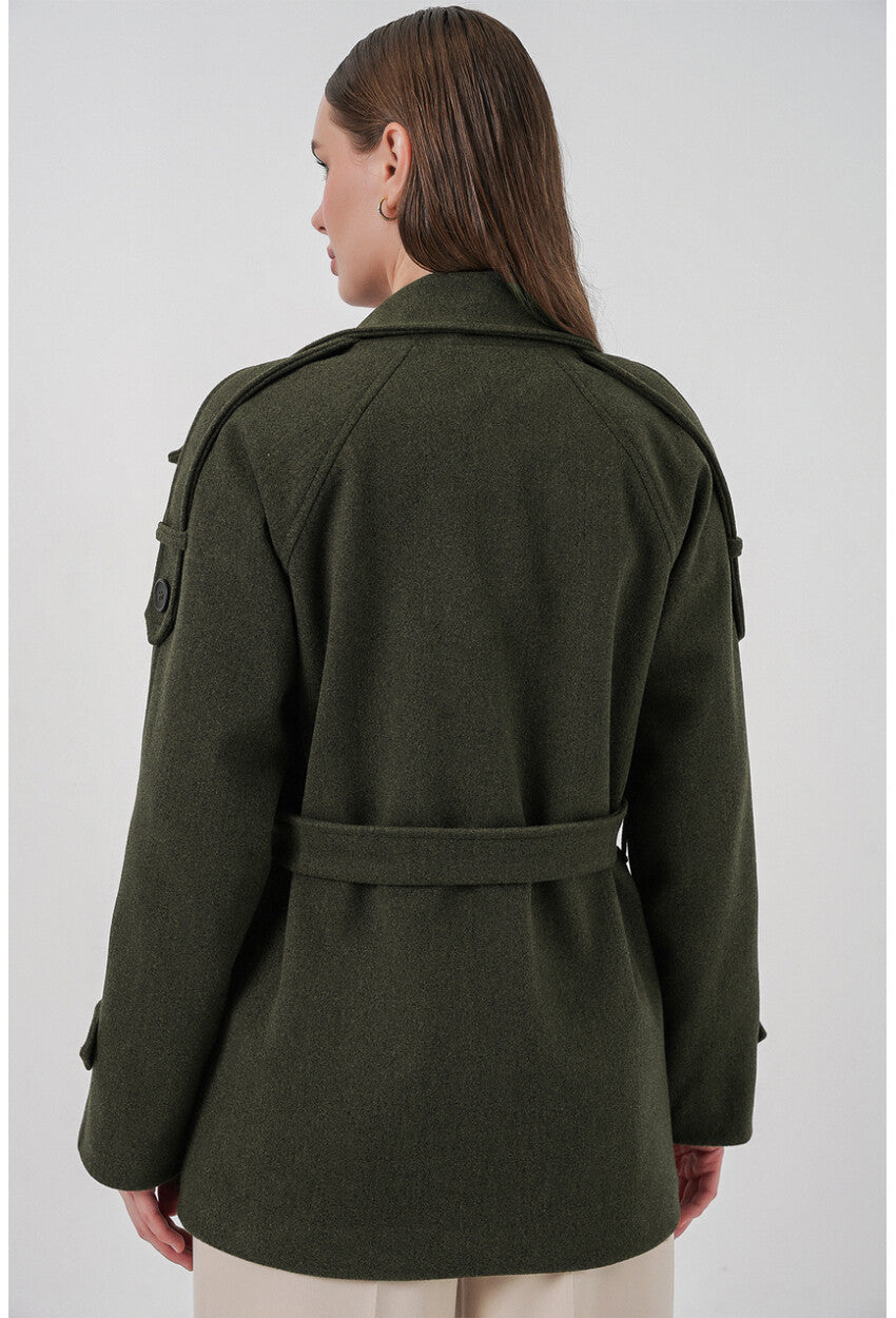 Kadın Kuşaklı Kaşe Kaban 9162