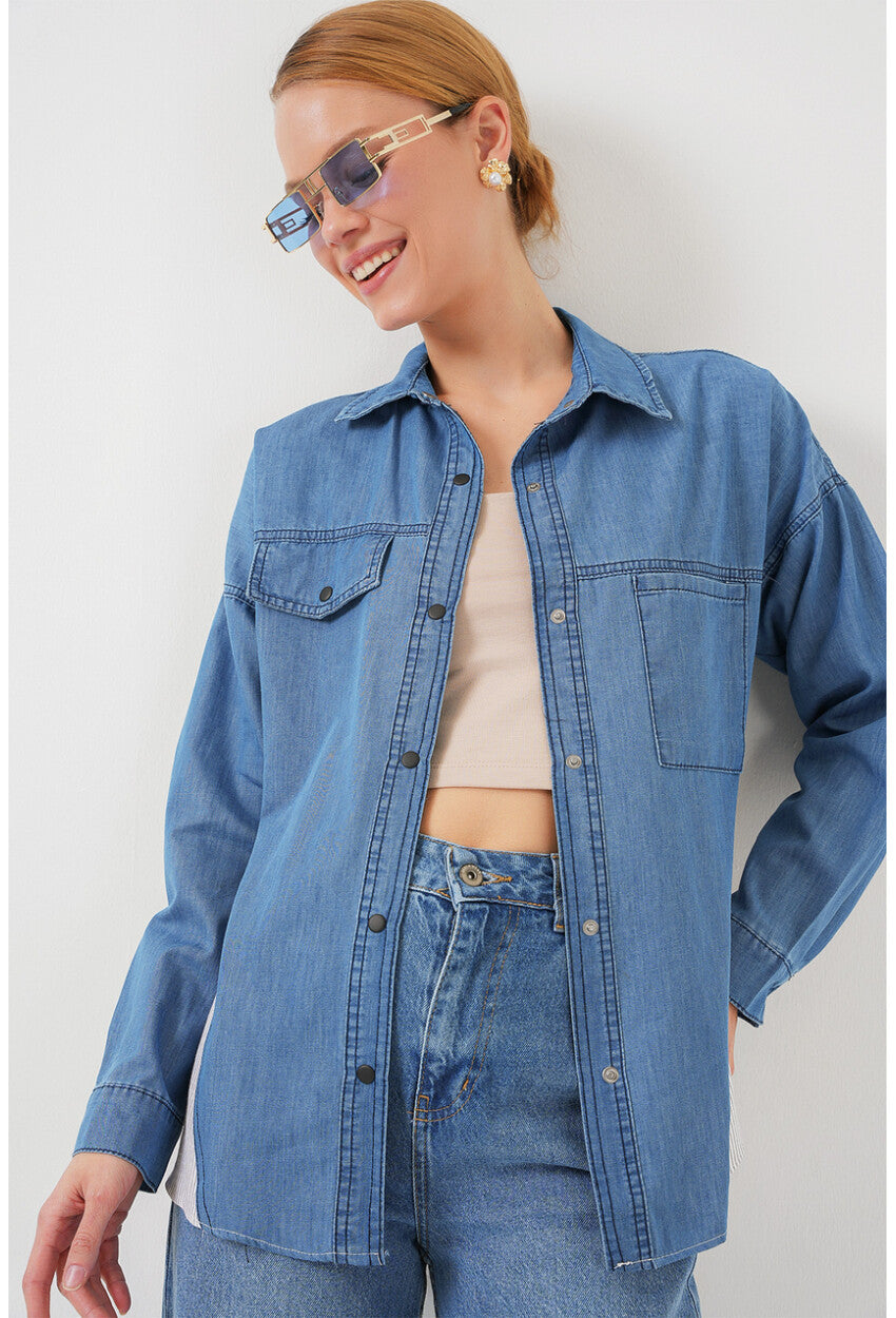 Kadın Sırt Detaylı Kot Gömlek 20305