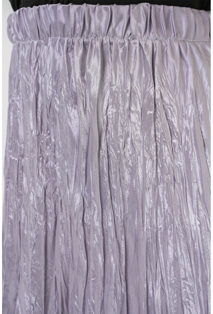 Kadın Uzun Kırışık Parlak Etek 8034