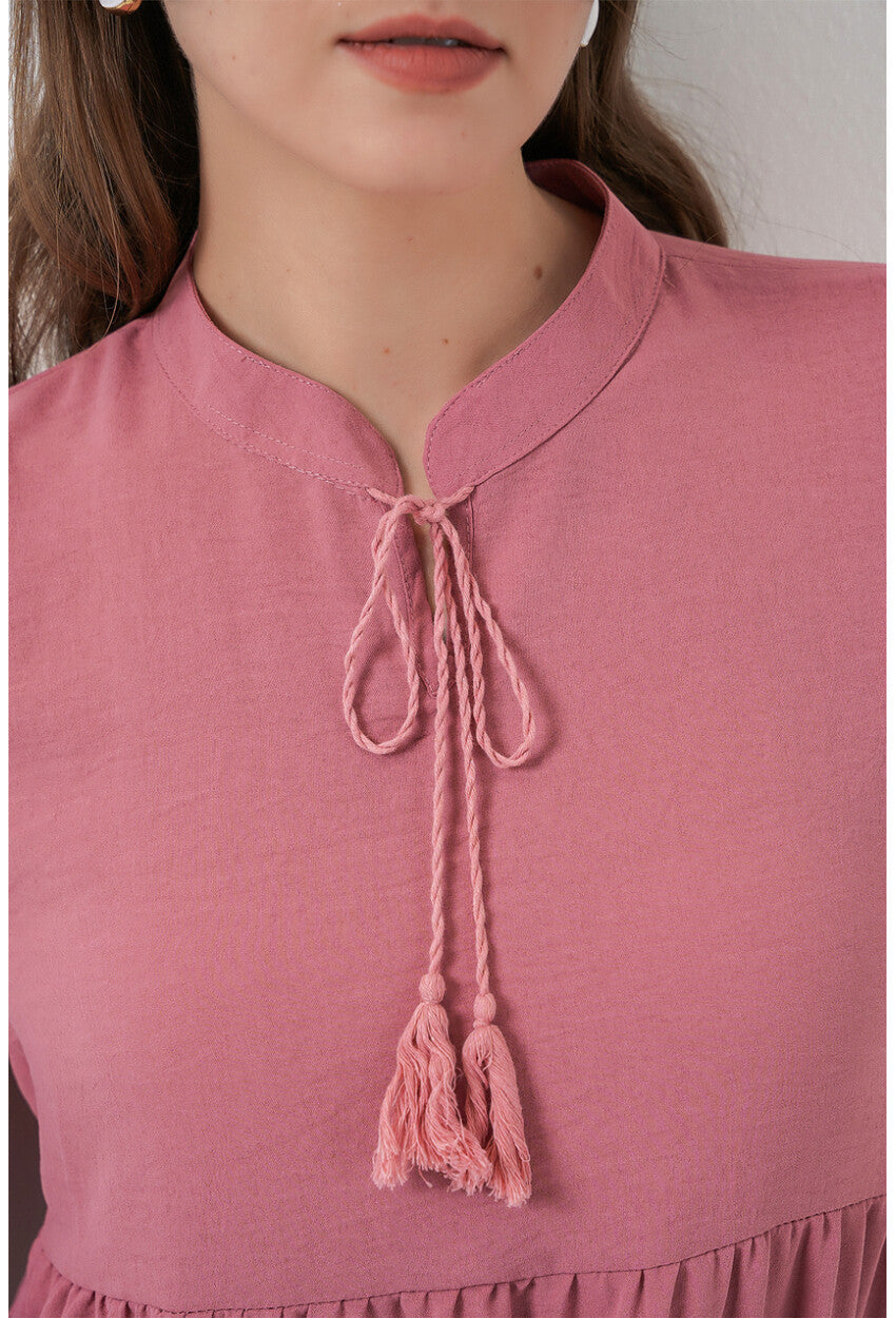 T1627 Yaka Bağcıklı Elbise