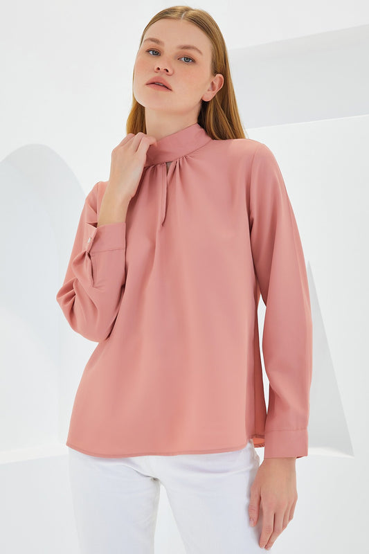 Pencere Detaylı Bluz - Gül Kurusu 0418