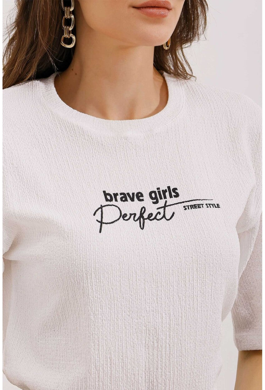 0472 Baskılı Oversize Örme Tişört