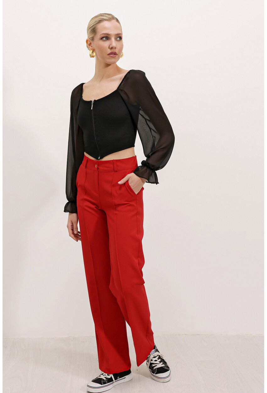 0496 Fermuarlı Şifon Bluz