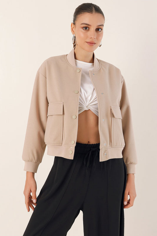 Merterium 0688 Çift Cepli Bomber Ceket - Bej