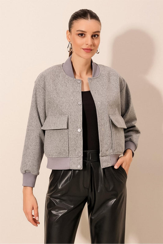 Merterium 0688 Çift Cepli Bomber Ceket - Gri