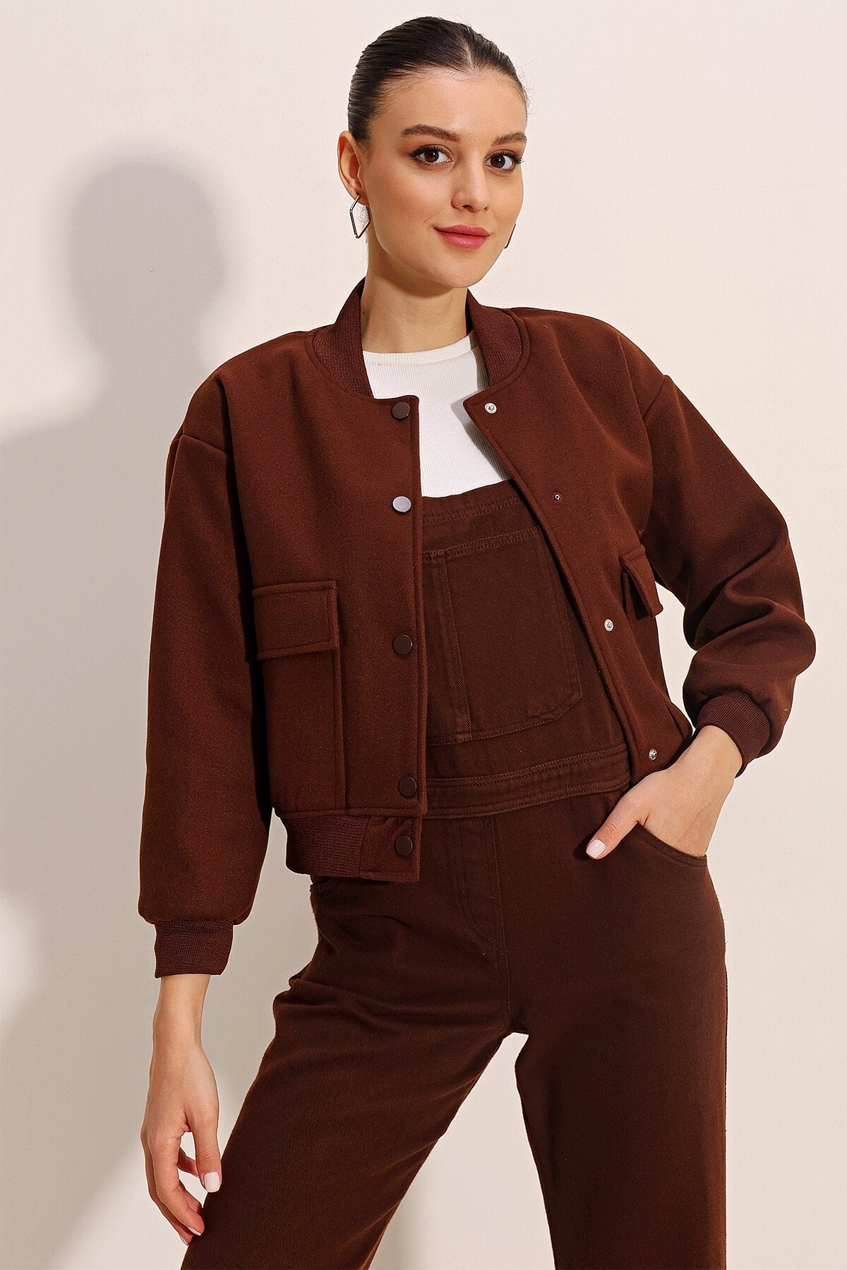 Merterium 0688 Çift Cepli Bomber Ceket - Kahverengi