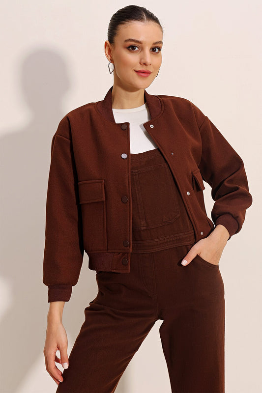 Merterium 0688 Çift Cepli Bomber Ceket - Kahverengi