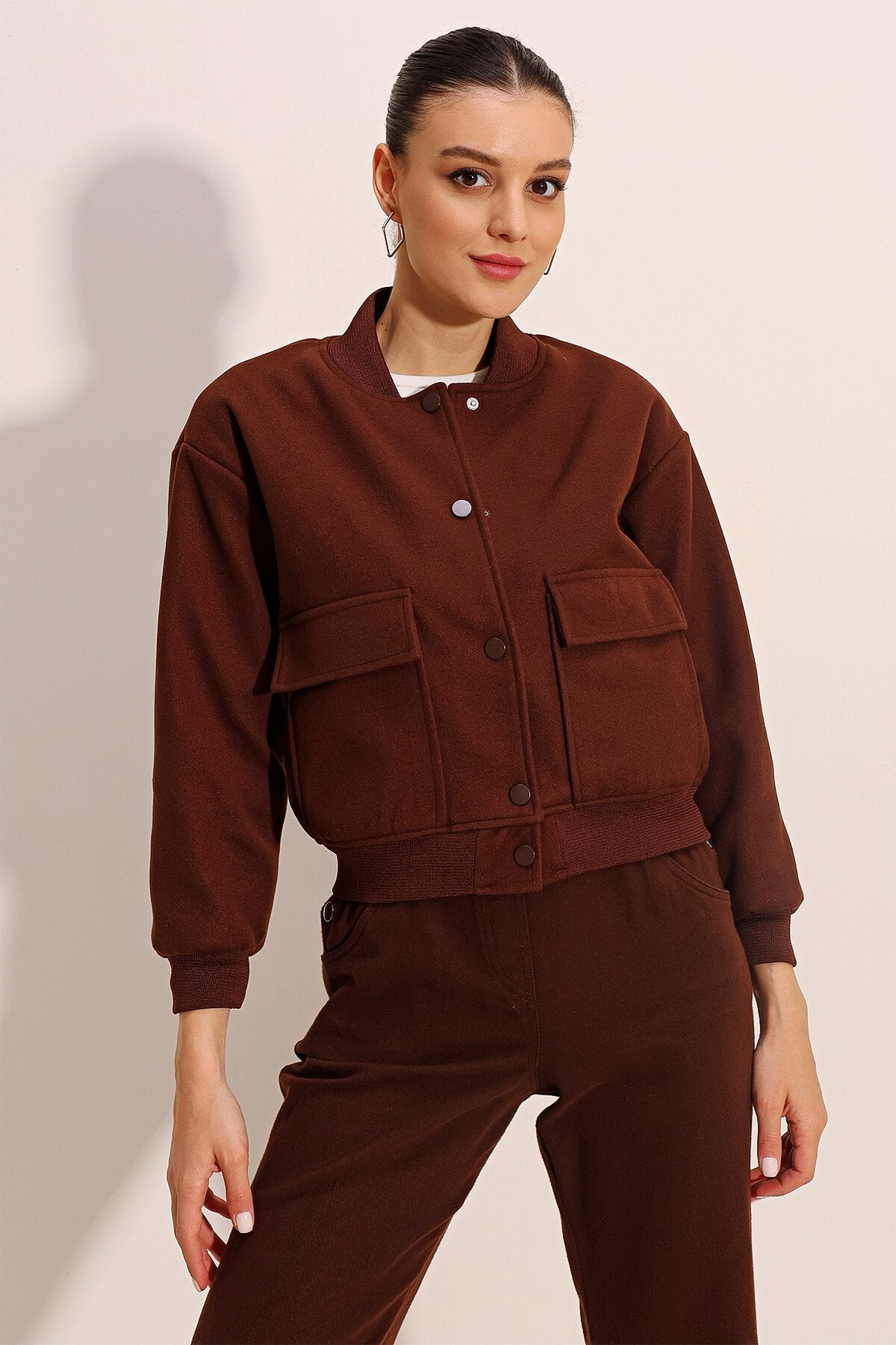 Merterium 0688 Çift Cepli Bomber Ceket - Kahverengi