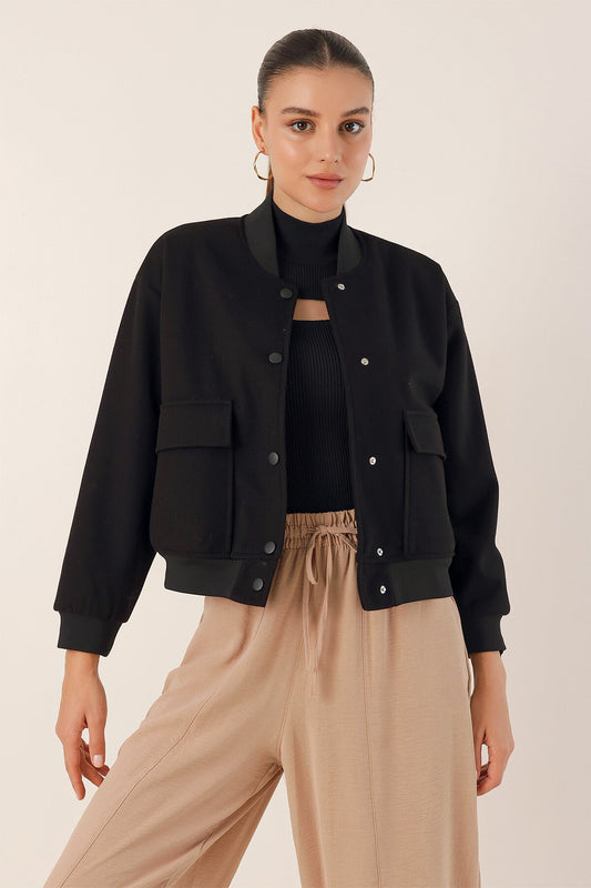 Merterium 0688 Çift Cepli Bomber Ceket - Siyah