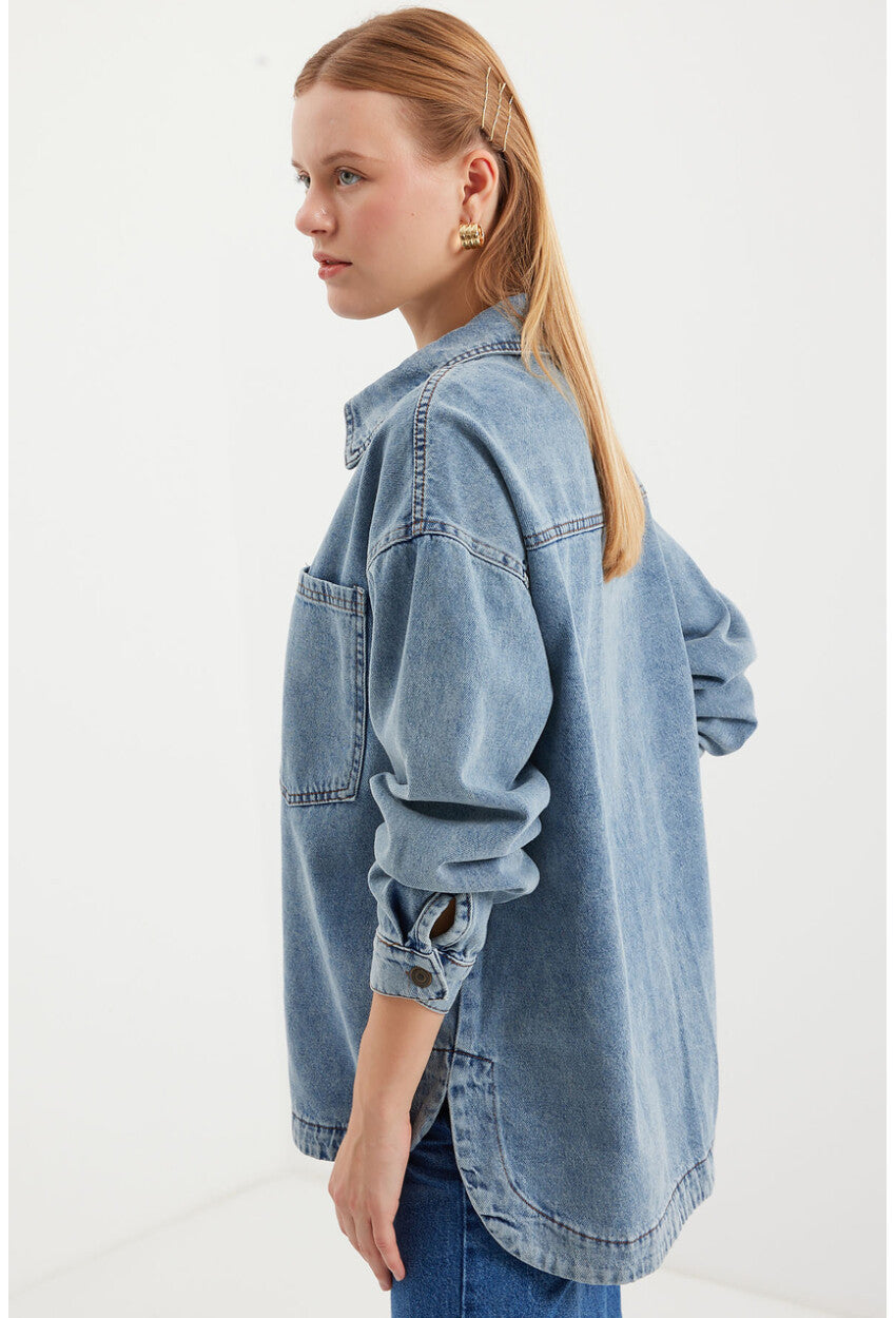 0694 Çift Cepli Oversize Denim Ceket