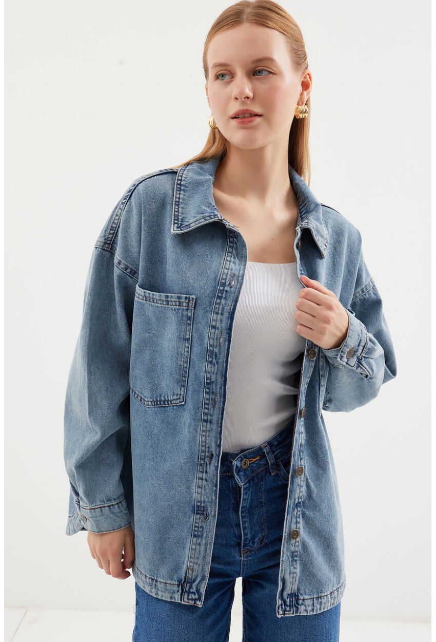 0694 Çift Cepli Oversize Denim Ceket