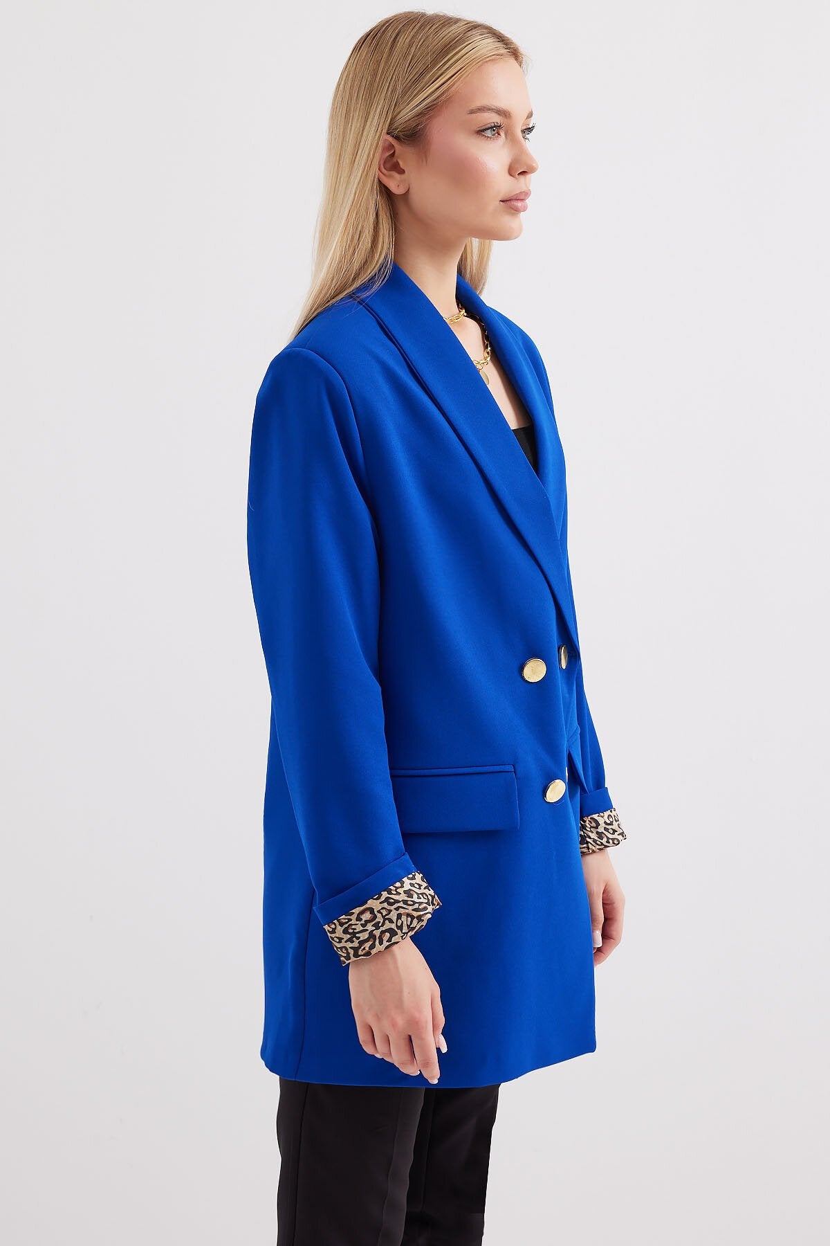 Merterium 0704 Düğme Detaylı Blazer Ceket - Saks
