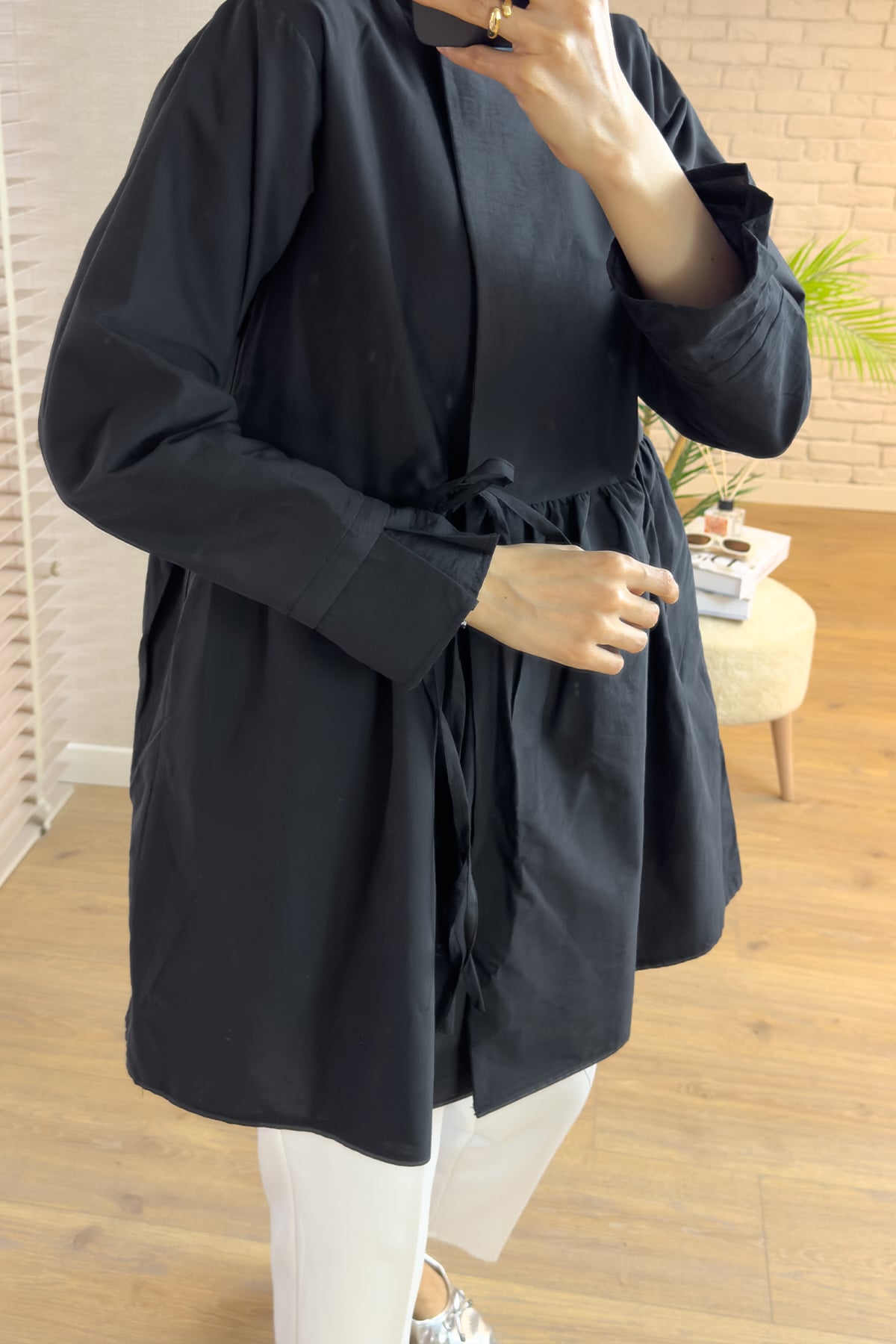 Önden Bağlamalı Kimono Siyah