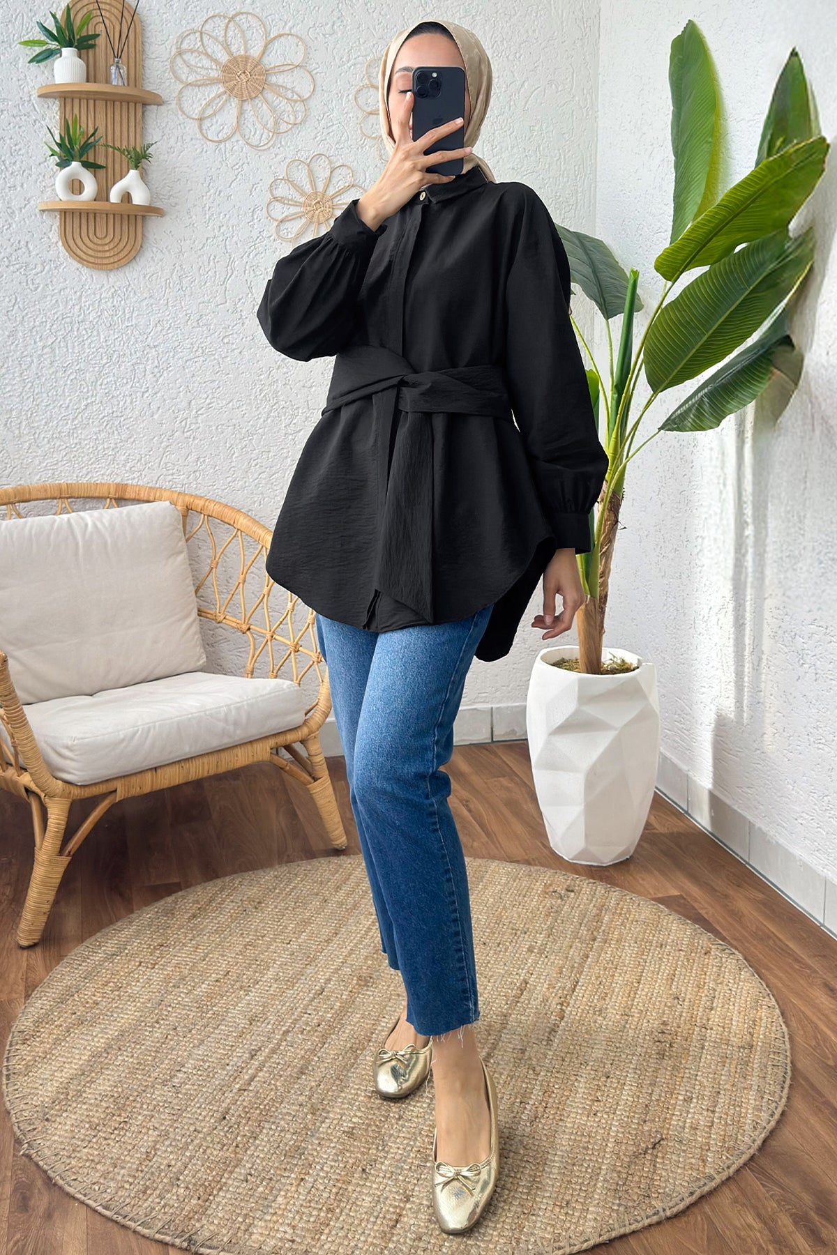 Kuşak Detaylı Tunik Siyah