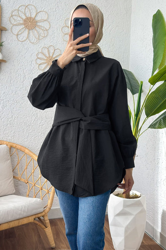 Kuşak Detaylı Tunik Siyah