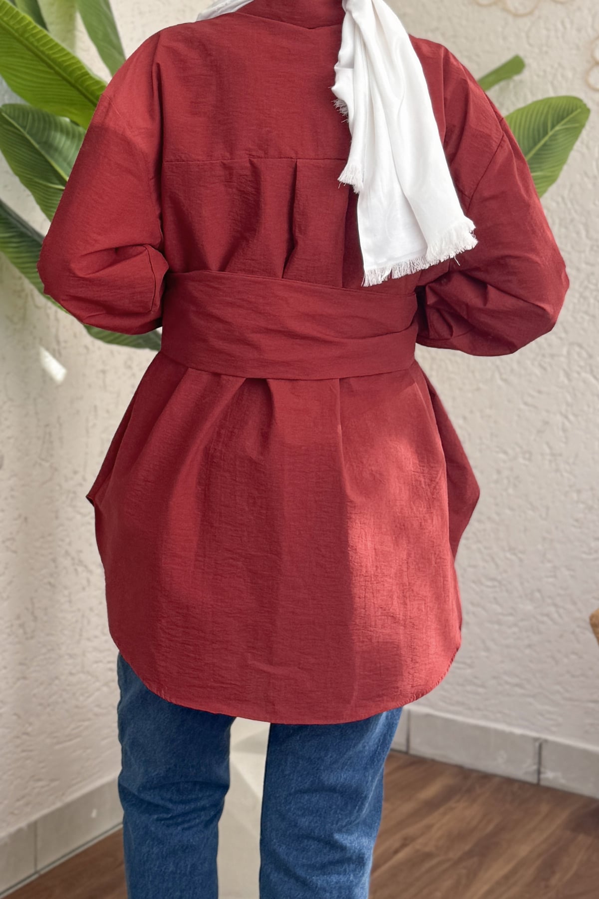 Kuşak Detaylı Tunik Bordo