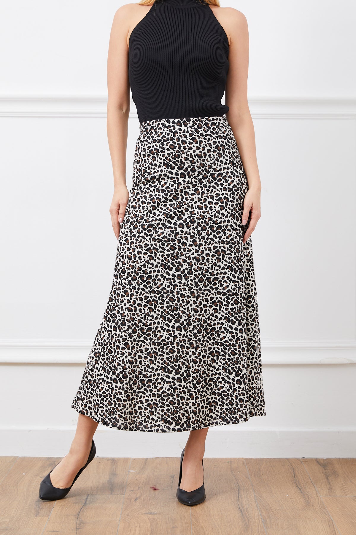 Leopar Desenli Etek Ekru