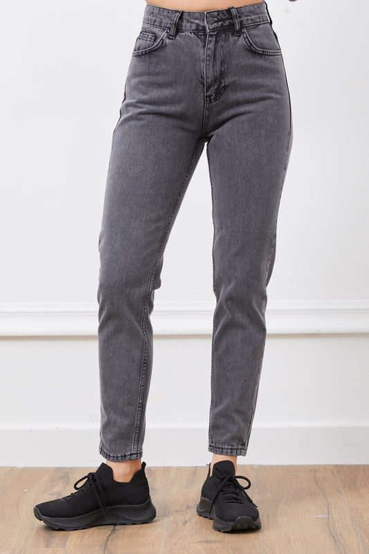 Yüksek Bel Mom Jean Pantolon Antrasit
