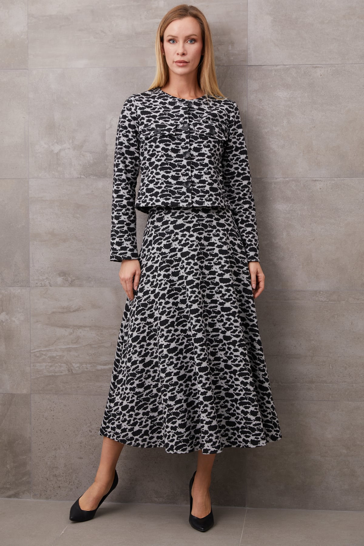 Leopar Desenli İkili Takım Gri