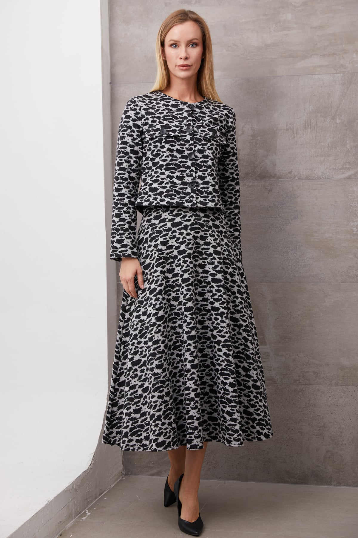 Leopar Desenli İkili Takım Gri