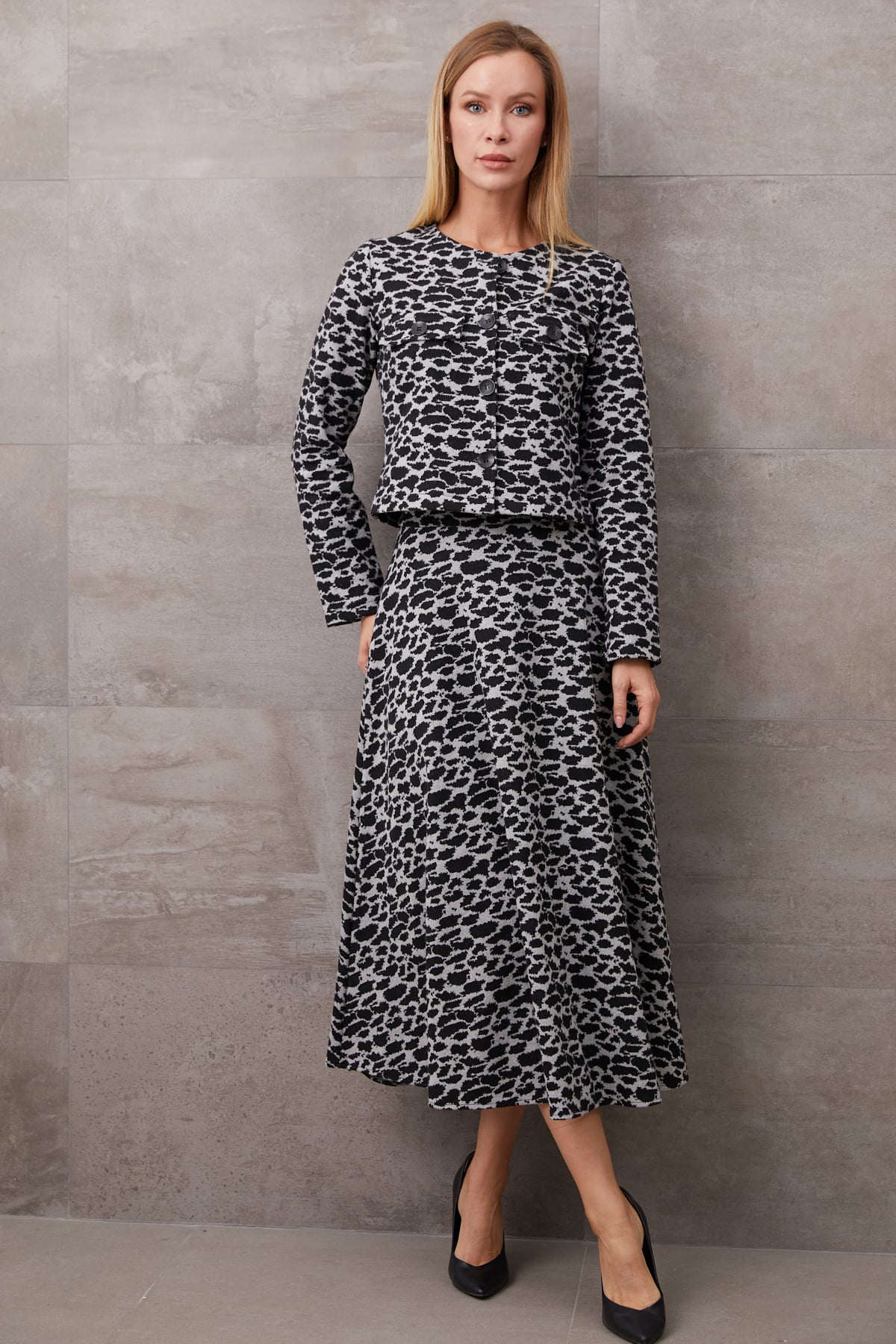 Leopar Desenli İkili Takım Gri