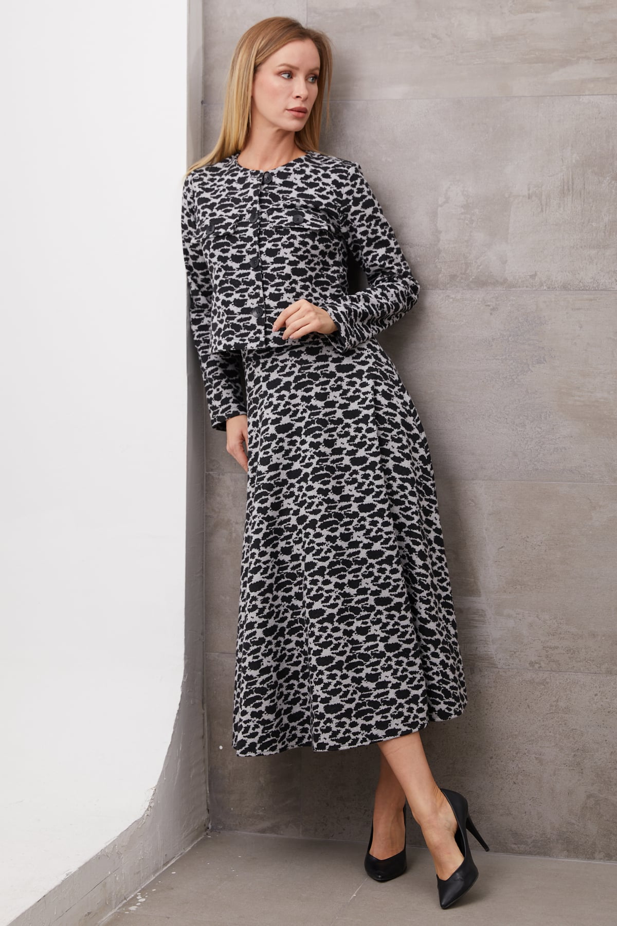 Leopar Desenli İkili Takım Gri