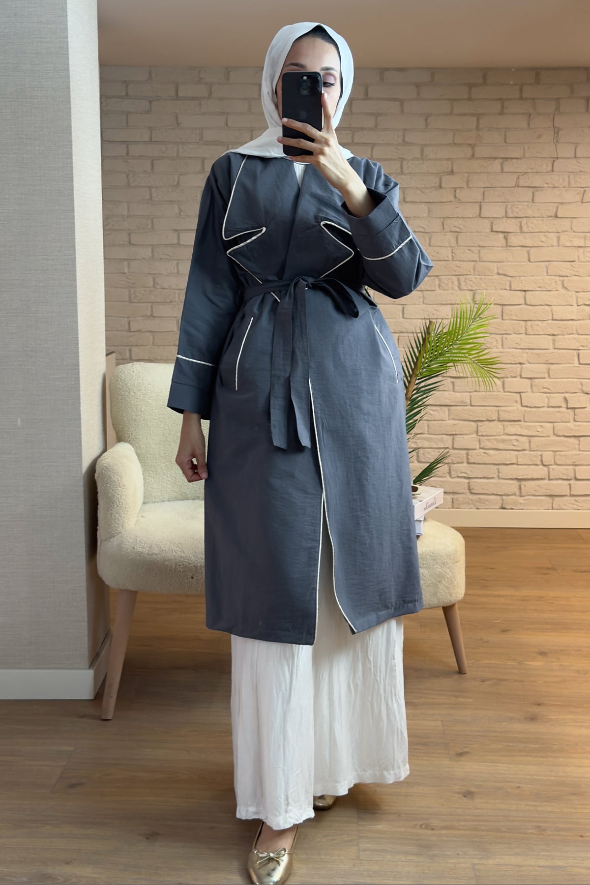 Kuşaklı Trençkot Füme