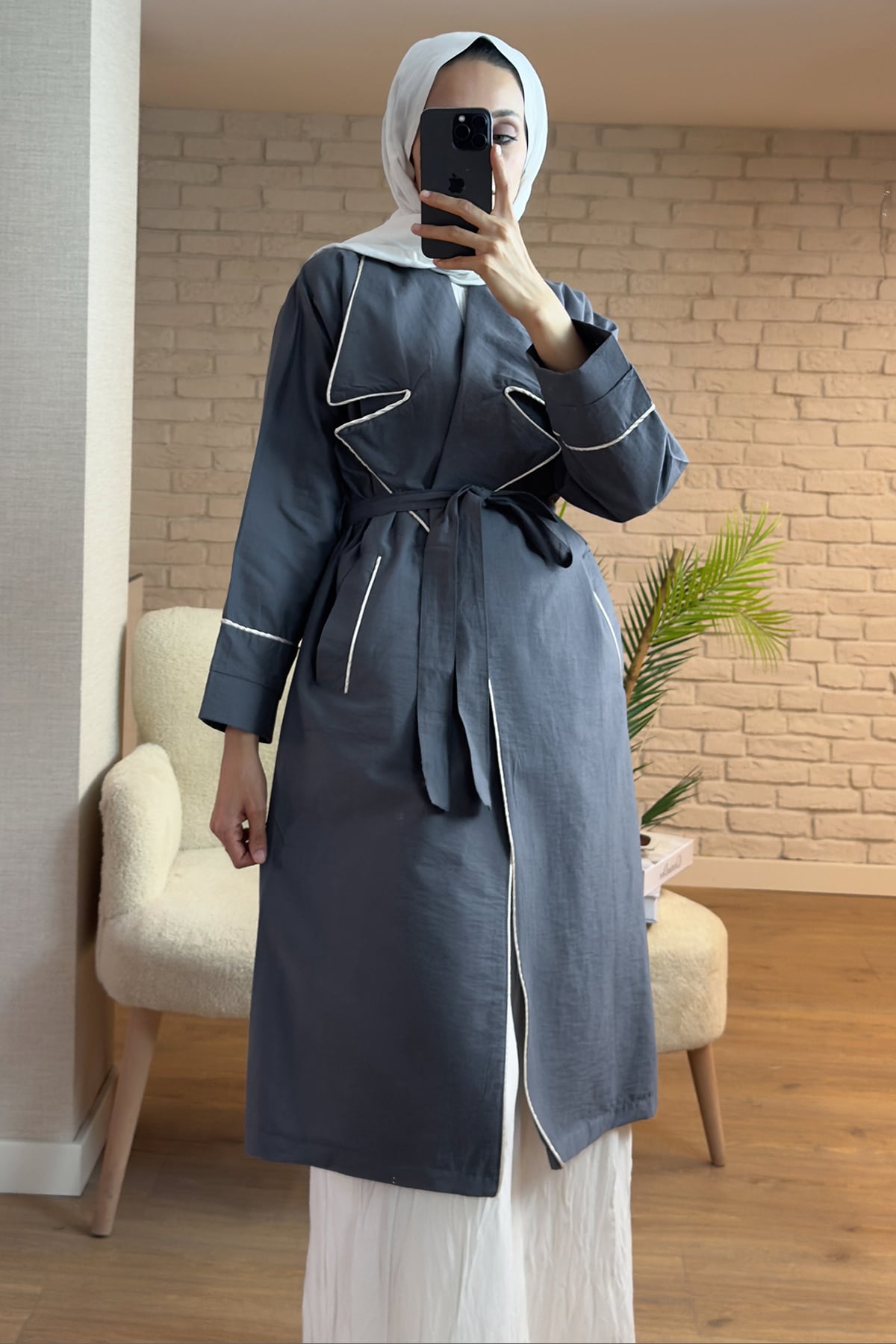 Kuşaklı Trençkot Füme