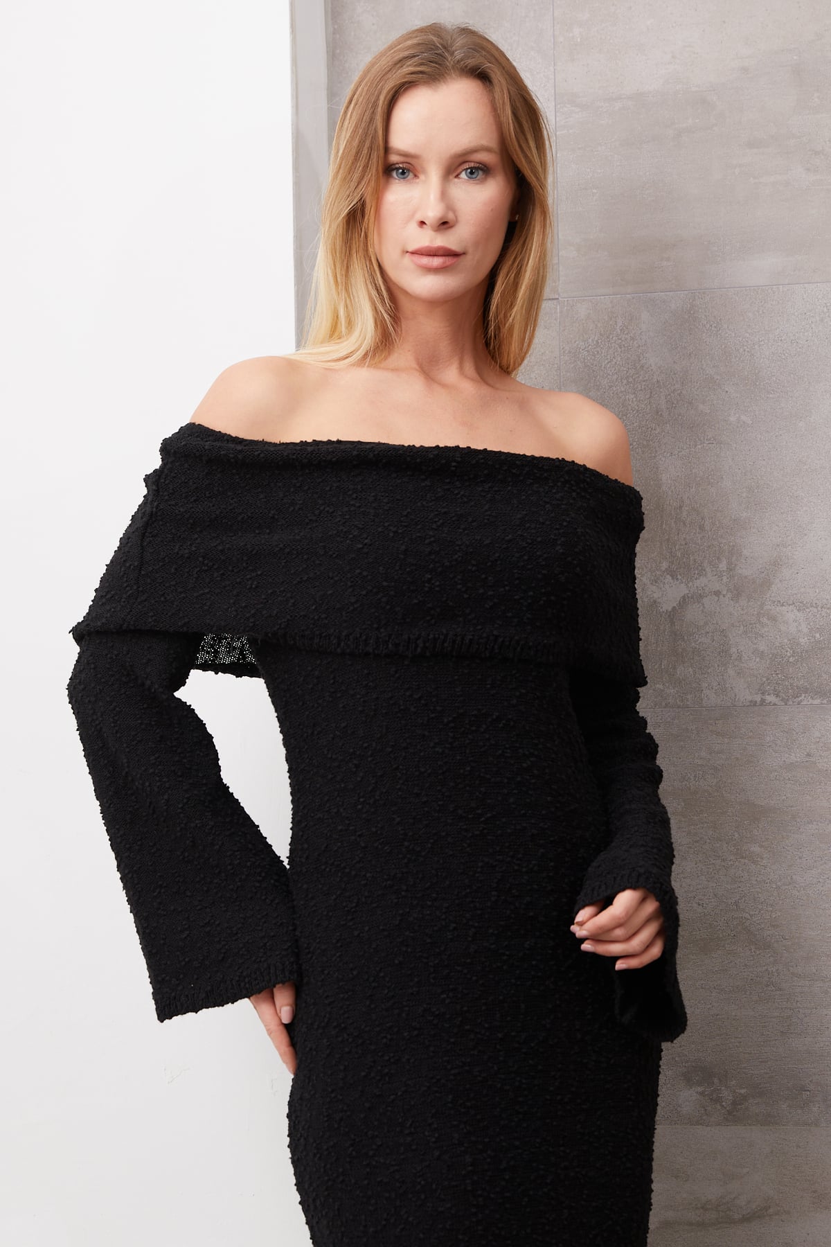 Madonna Yaka Elbise Siyah