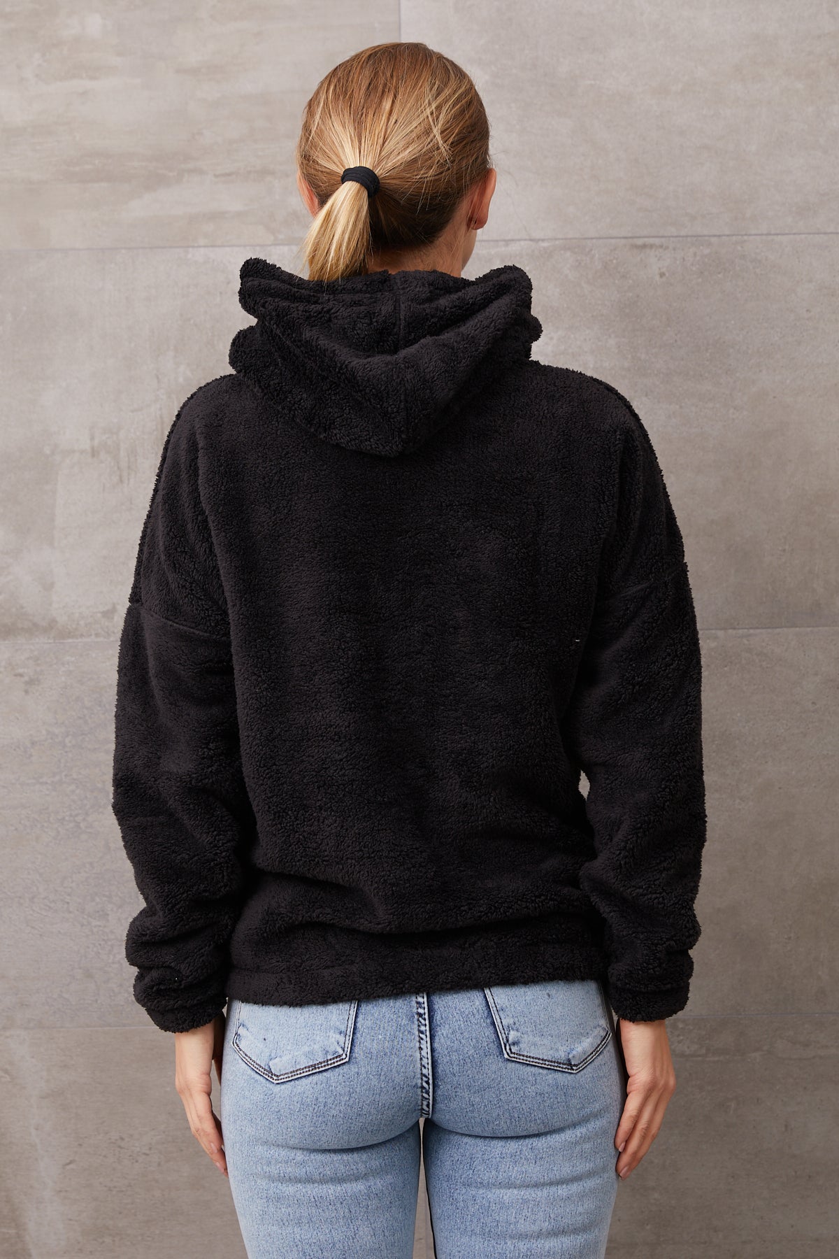 Kapüşonlu Peluş Sweatshirt Siyah