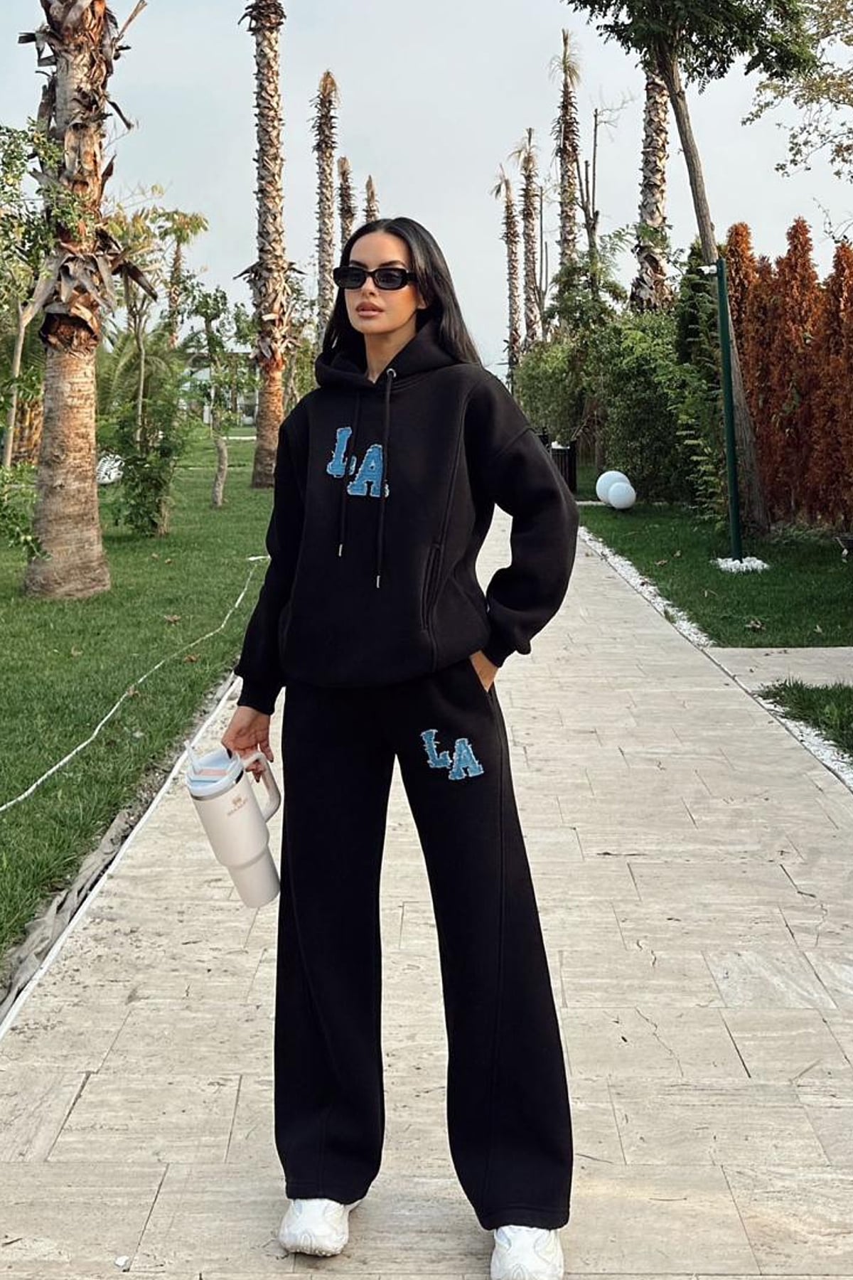 Kapüşonlu Üç İplik İkili Takım Siyah