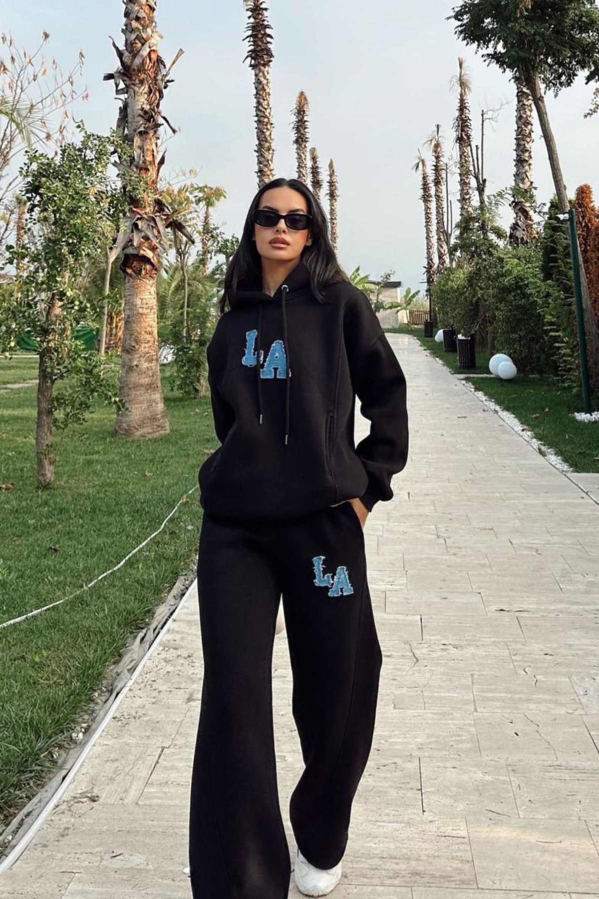 Kapüşonlu Üç İplik İkili Takım Siyah