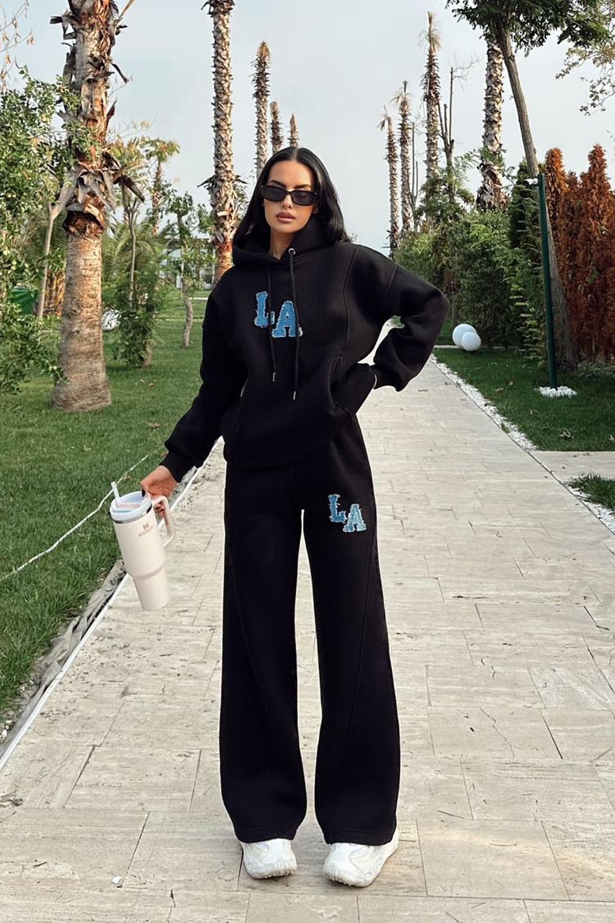 Kapüşonlu Üç İplik İkili Takım Siyah