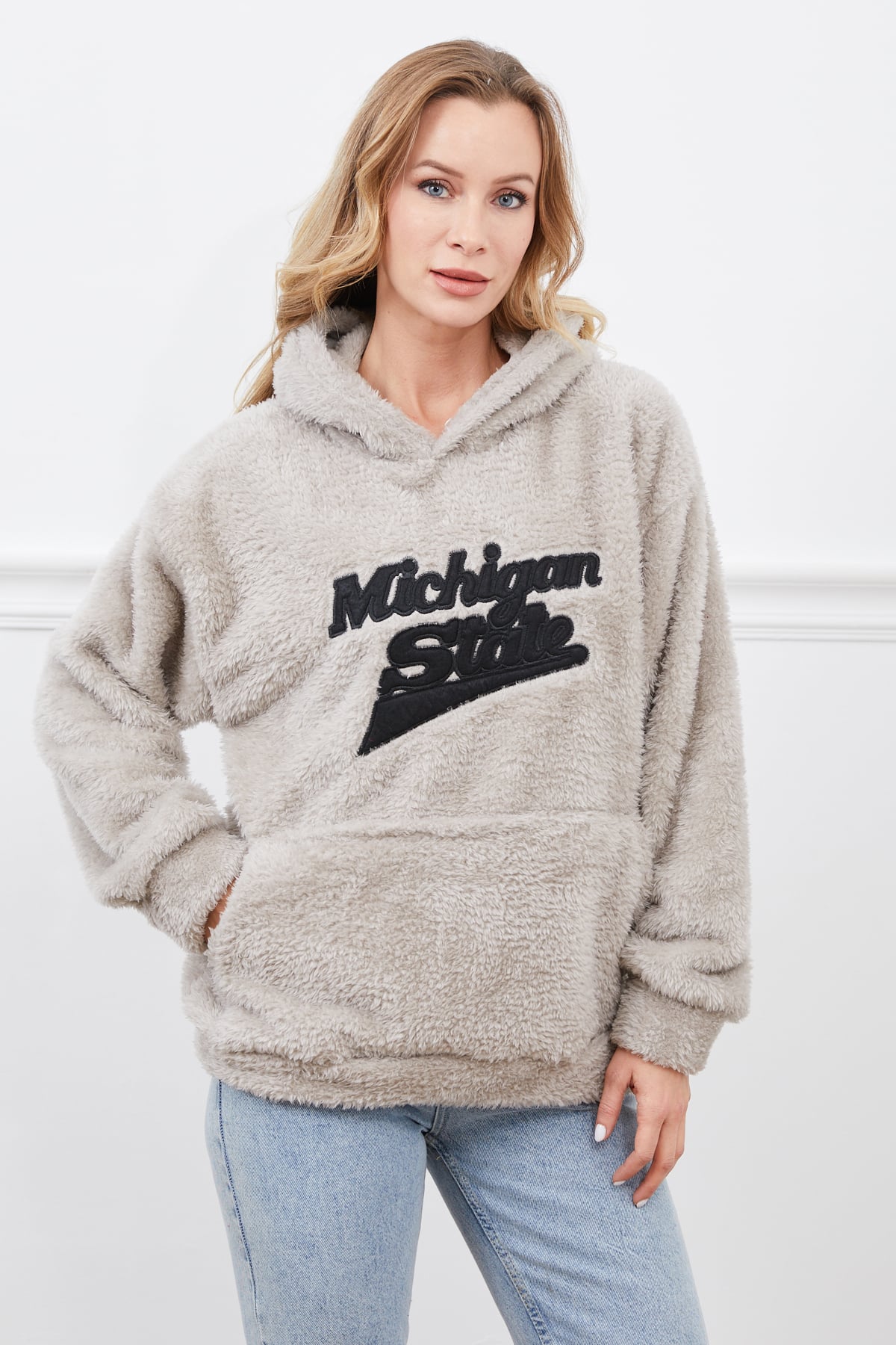 Kapüşonlu Peluş Sweatshirt Taş