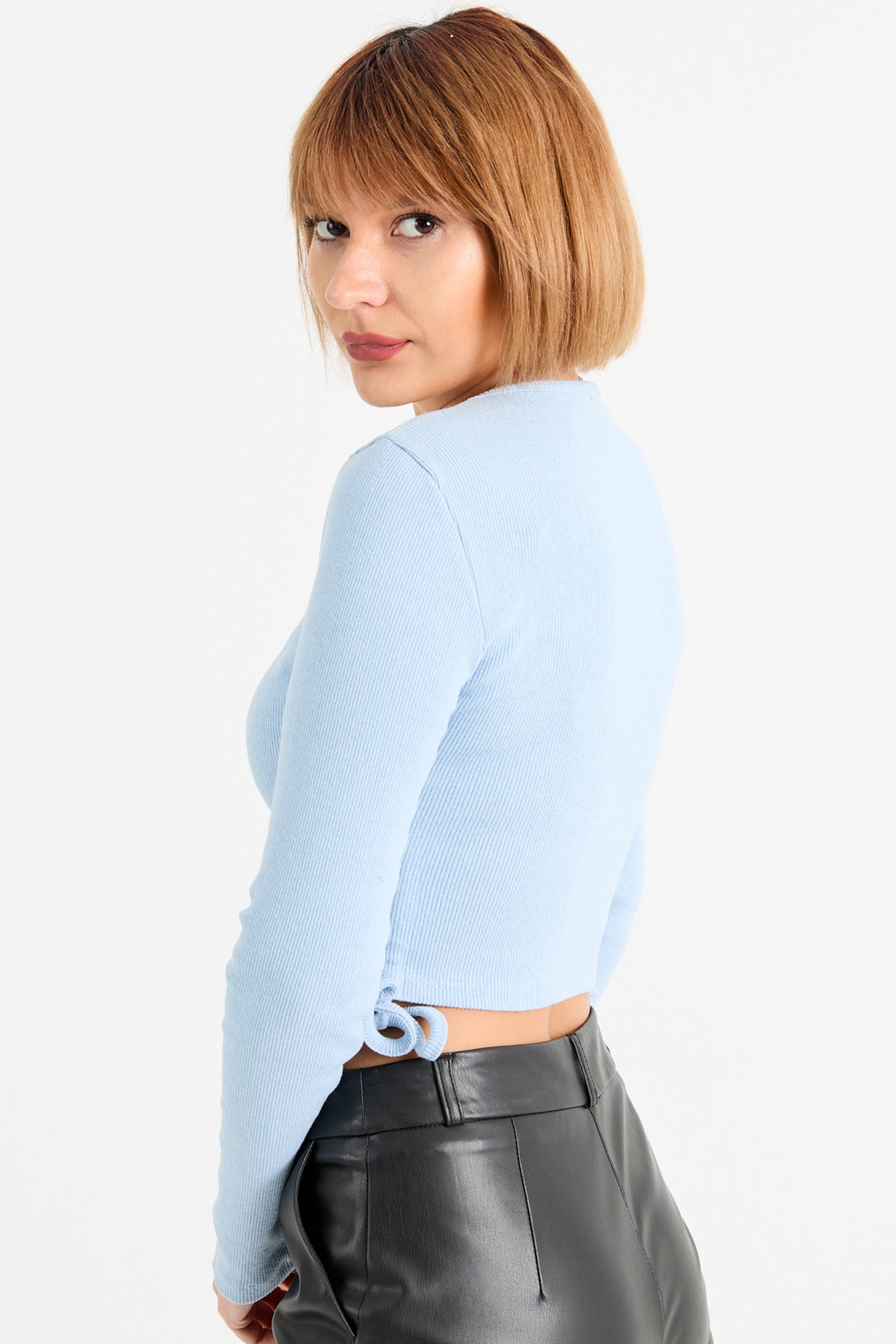 Kare Yaka Biyeli Crop Body Mavi