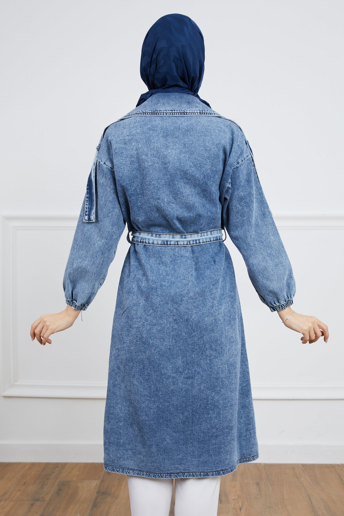 Taş Detaylı Trençkot Koyu Mavi