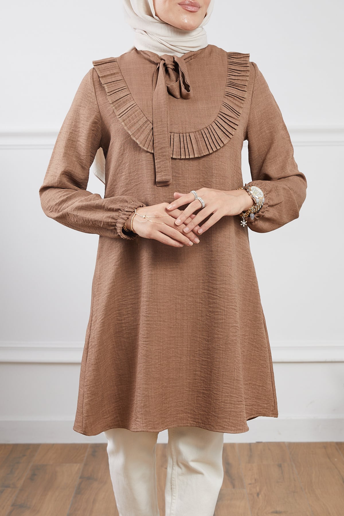 Fırfır Detaylı Tunik Kahve