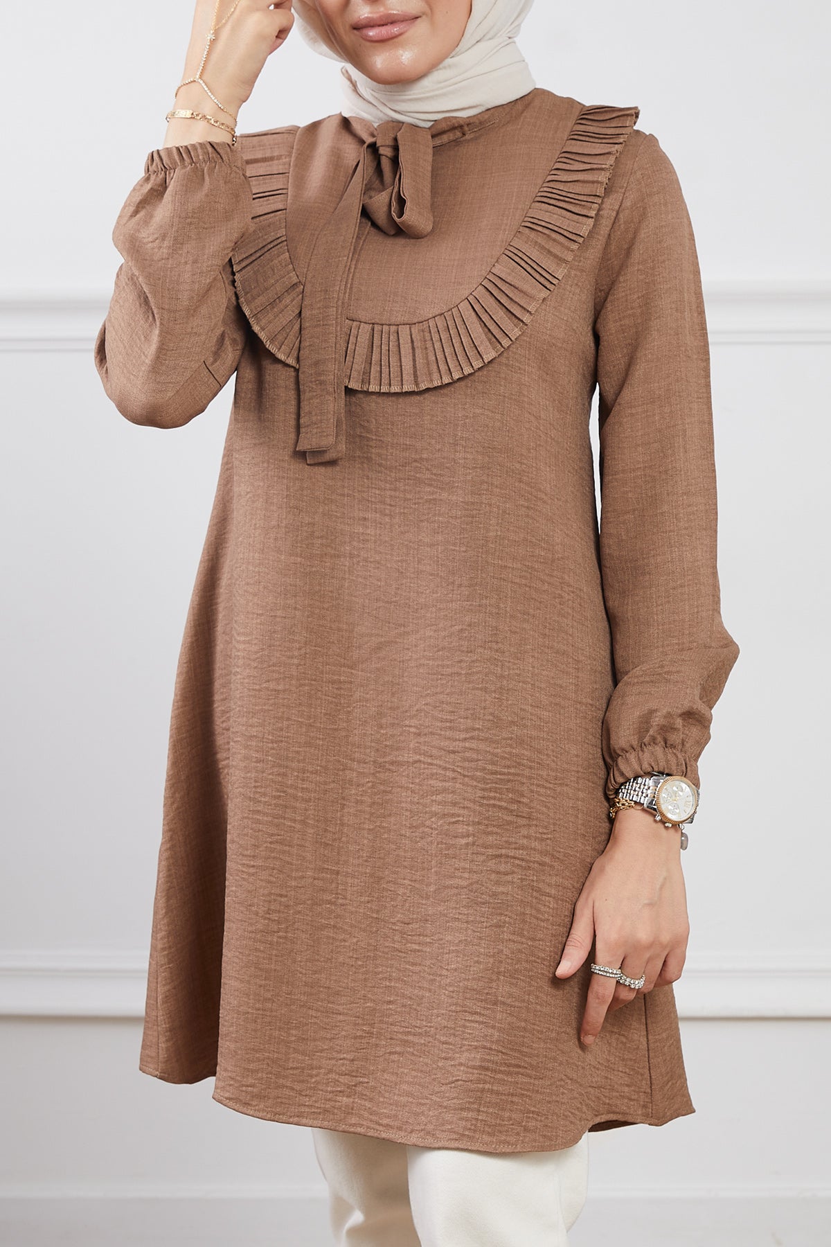 Fırfır Detaylı Tunik Kahve