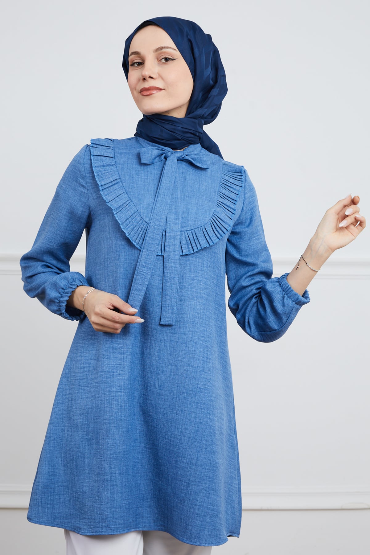 Fırfır Detaylı Tunik Mavi