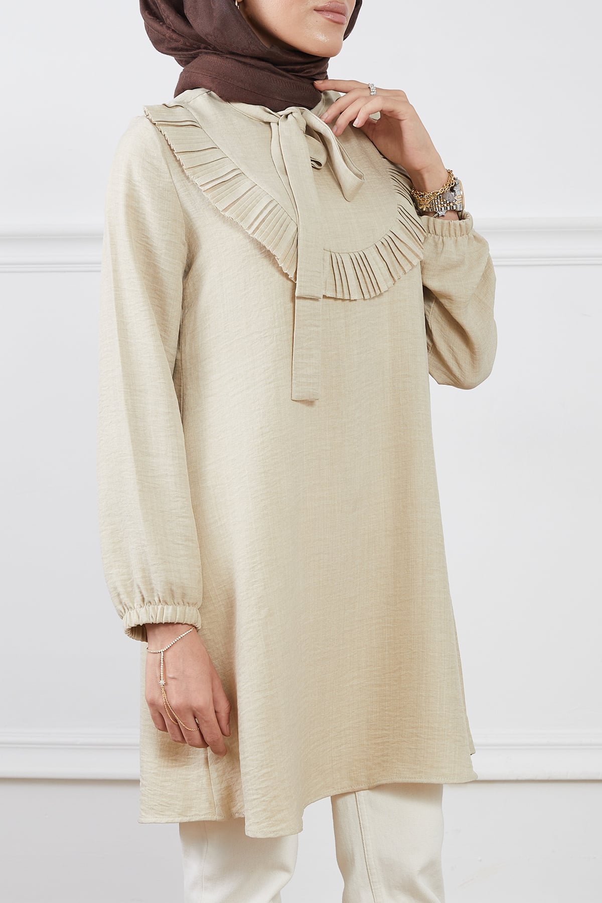 Fırfır Detaylı Tunik Bej