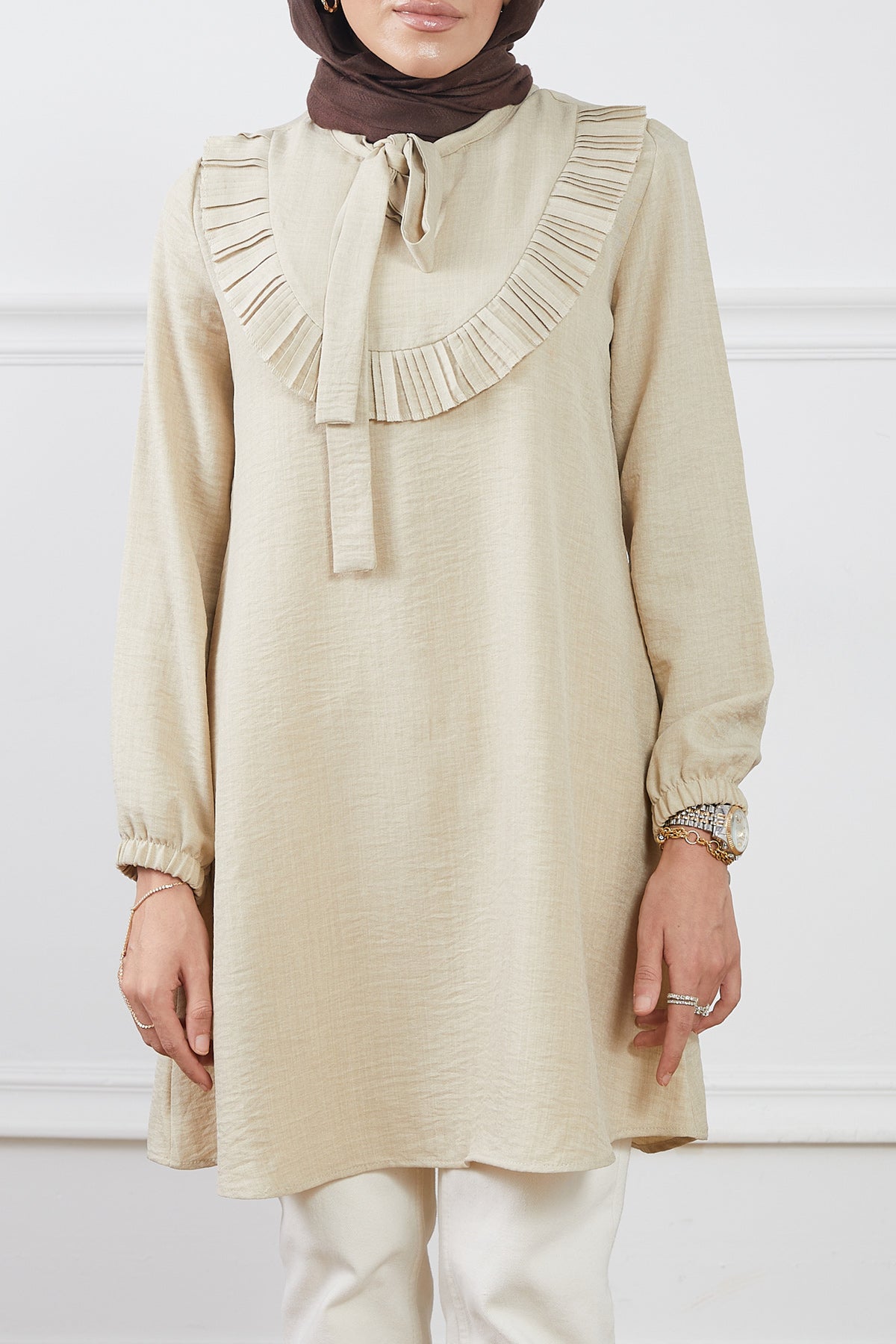 Fırfır Detaylı Tunik Bej