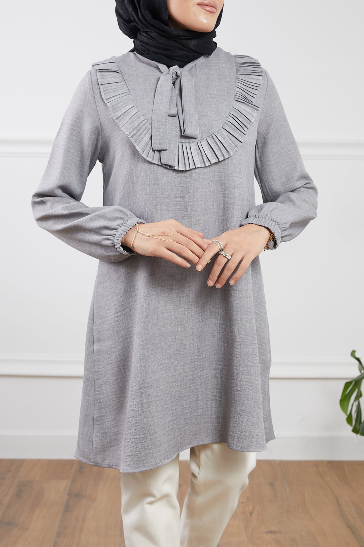 Fırfır Detaylı Tunik Gri