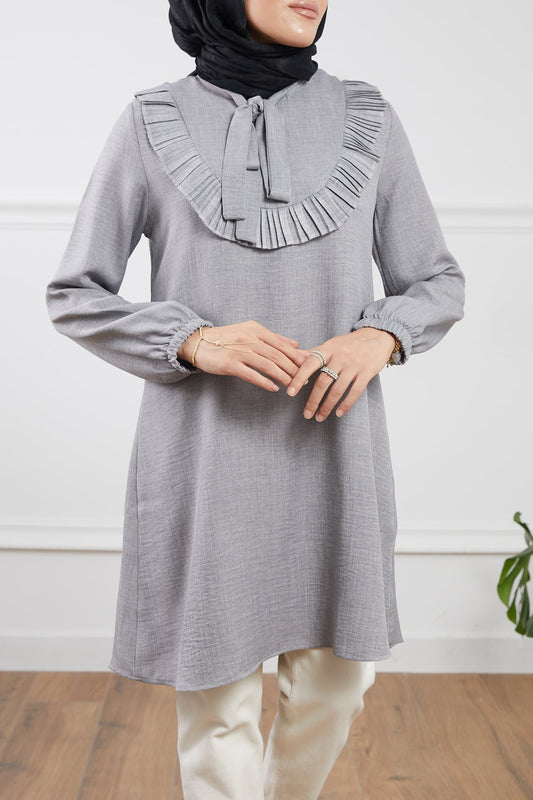 Fırfır Detaylı Tunik Gri