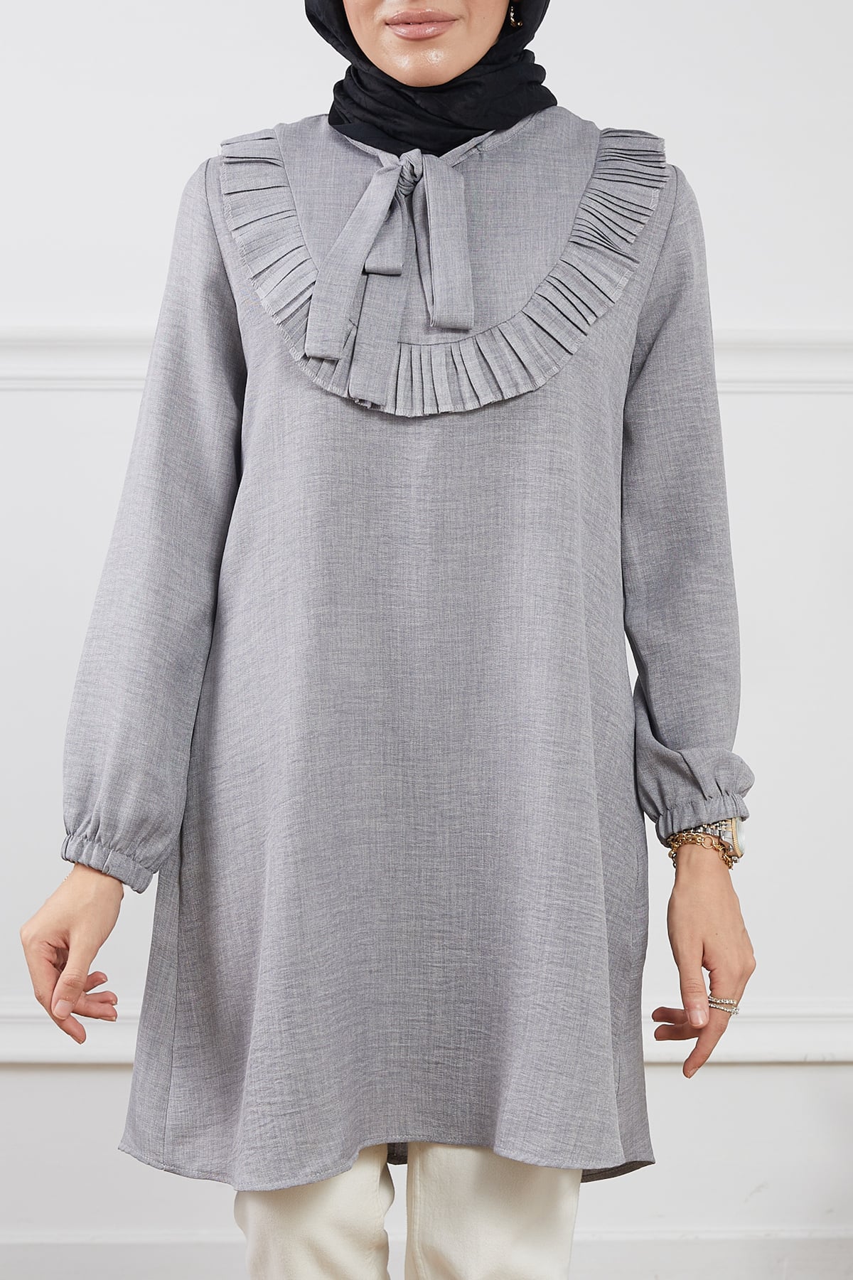 Fırfır Detaylı Tunik Gri